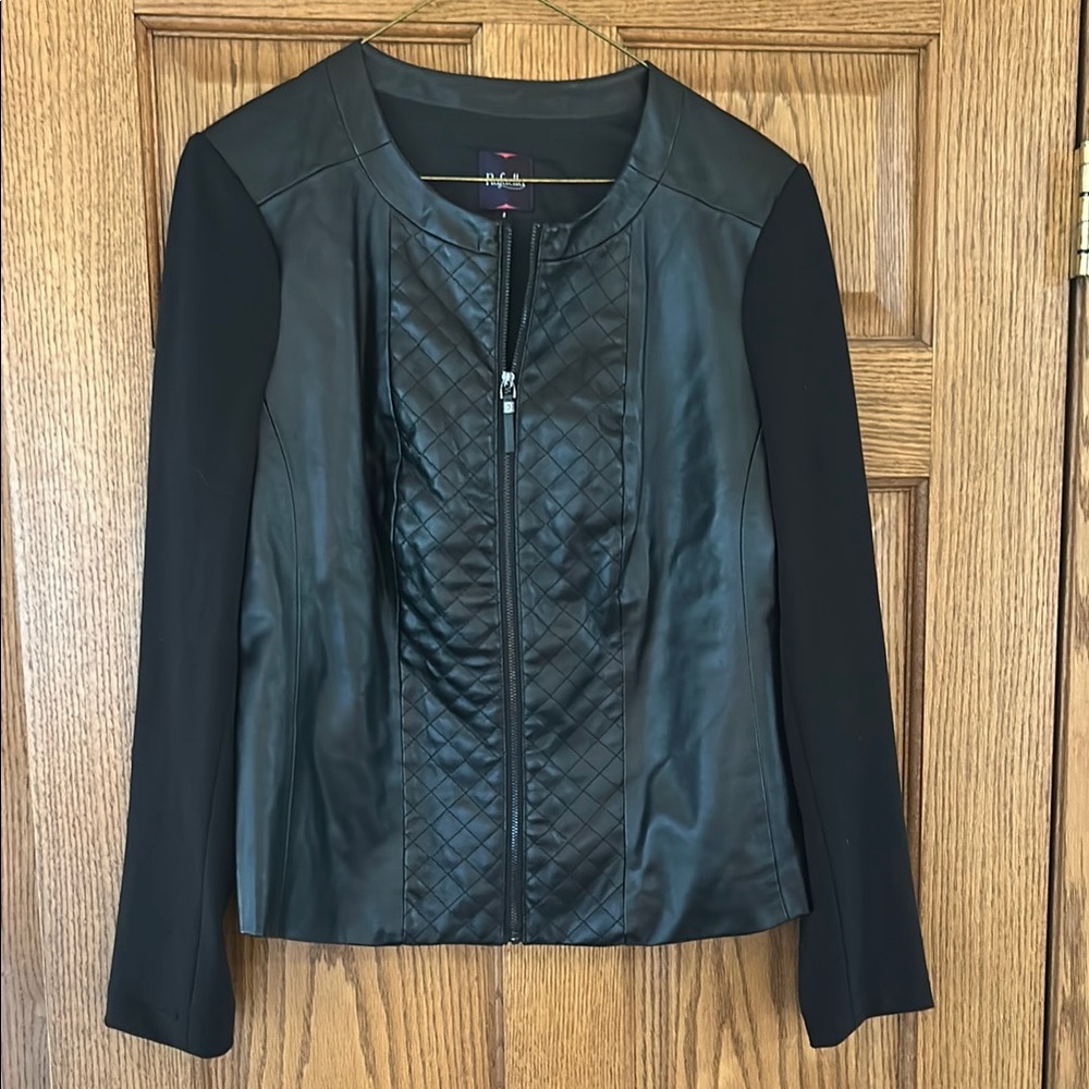 NWOT Black Leather Jacket with Quilted Design